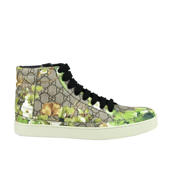 Gucci Men's Bloom Print Supreme GG Green Canvas Hi Top Sneakers Shoes 407342 - Picture 6 of 8